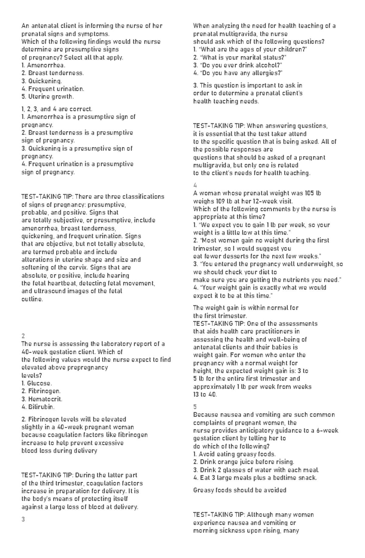 Maternal and Child Nursing Antenatal Practice Test with Answers and