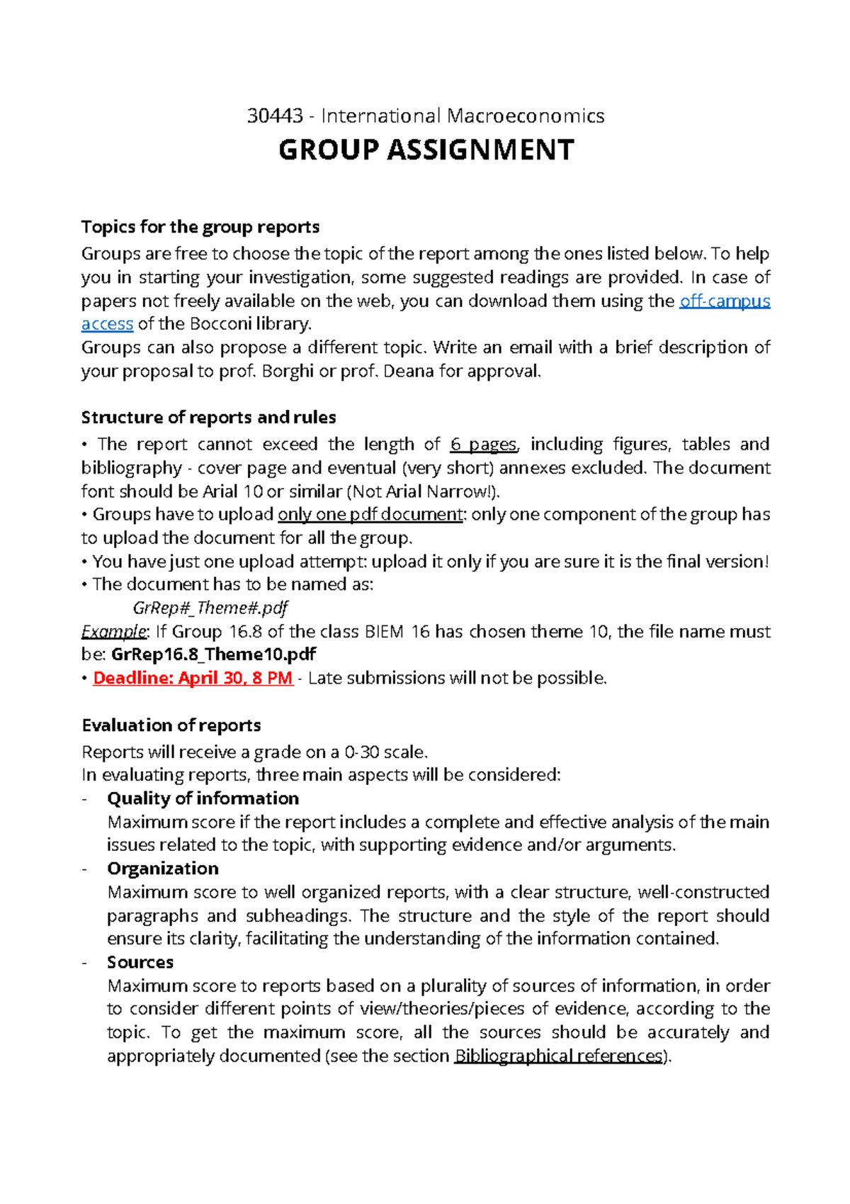 International Macroeconomics Group Assignment 2022 - 30443 ...