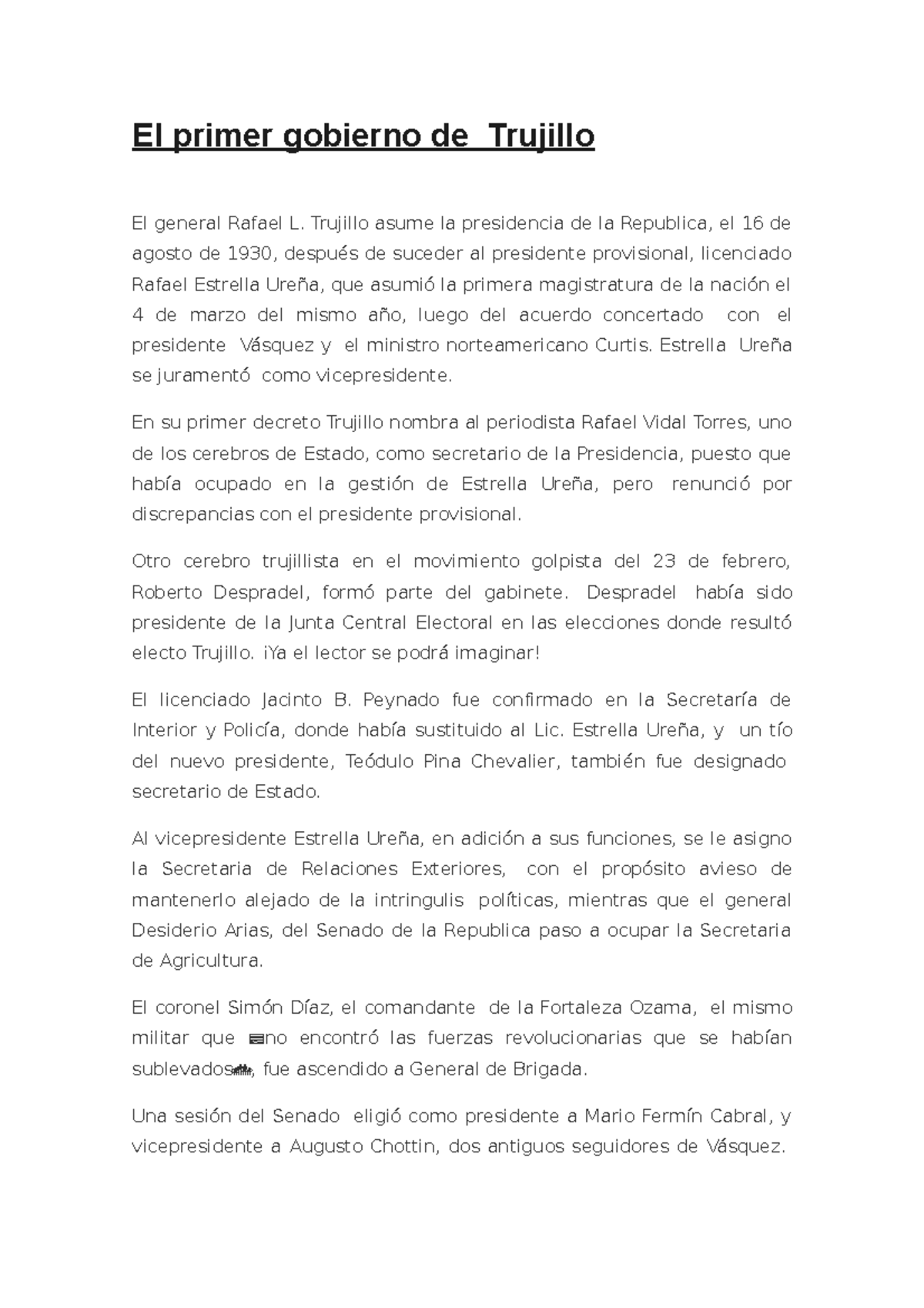 Gobierno de trujillo El primer gobierno de Trujillo El general Rafael