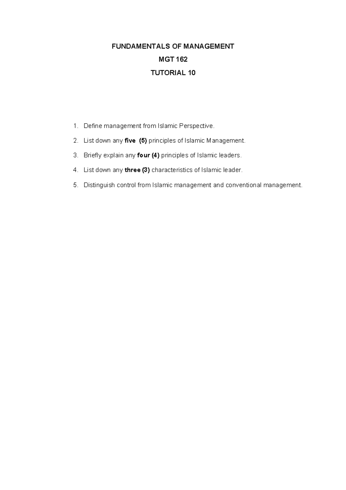 MGT162 - PRACTICE - Fundamental Of Management - FUNDAMENTALS OF ...