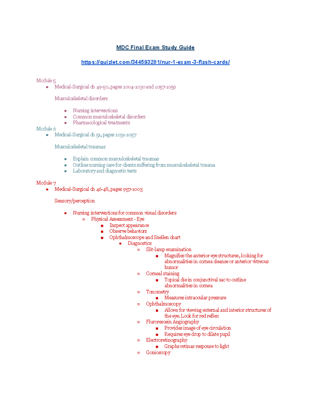 Exam Study Concept For Final Exam For MDC Final Exam Study Guide