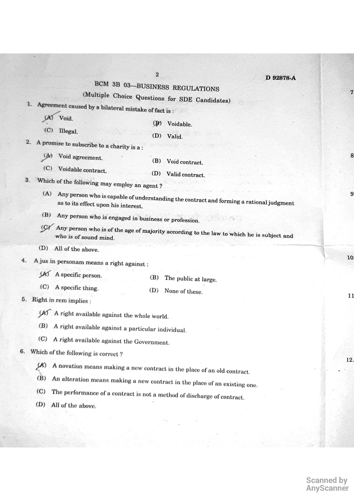 3rd Semester, Business Regulations (MCQ) - Bachelor Of Commerce (bcom ...