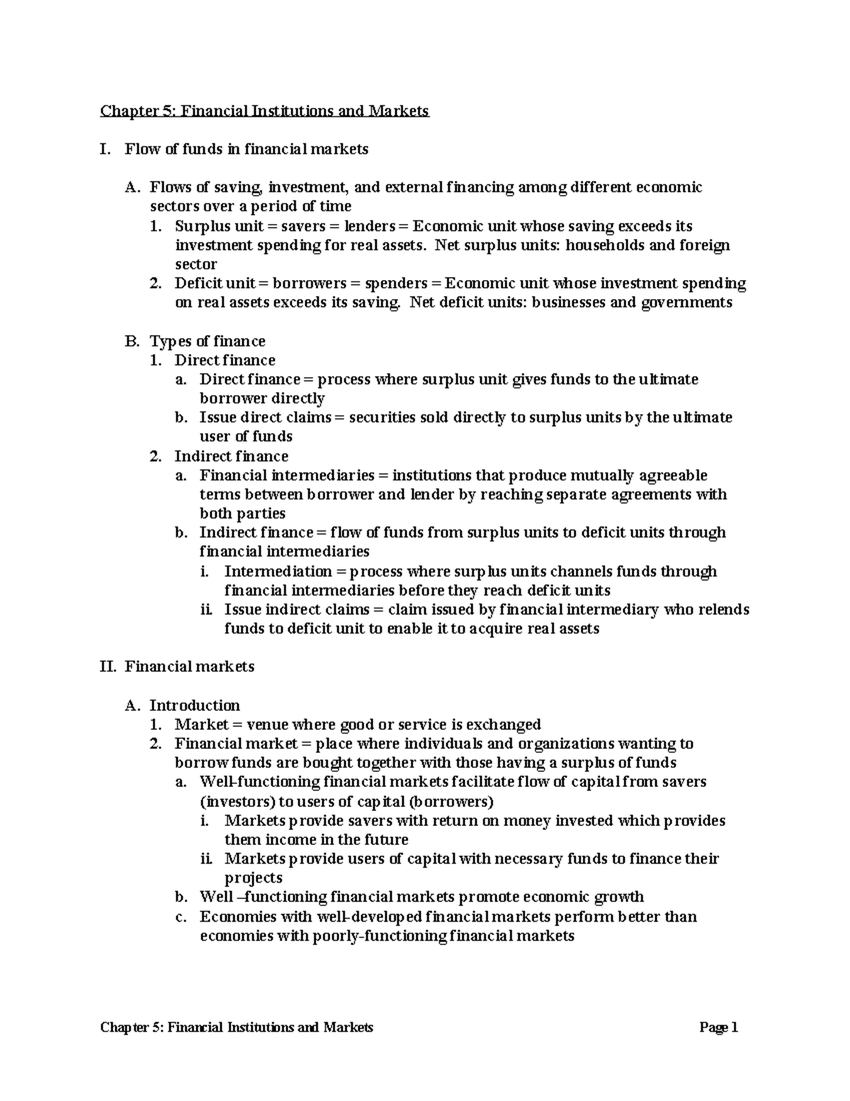 Chapter 5 outline - lecture - Chapter 5: Financial Institutions and ...