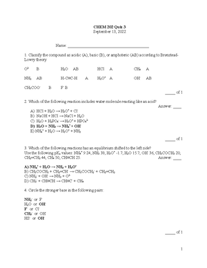 CHEM 202 Quiz 3 Key - Practice Quiz For Chapter 2 Of Organic Chemistry ...