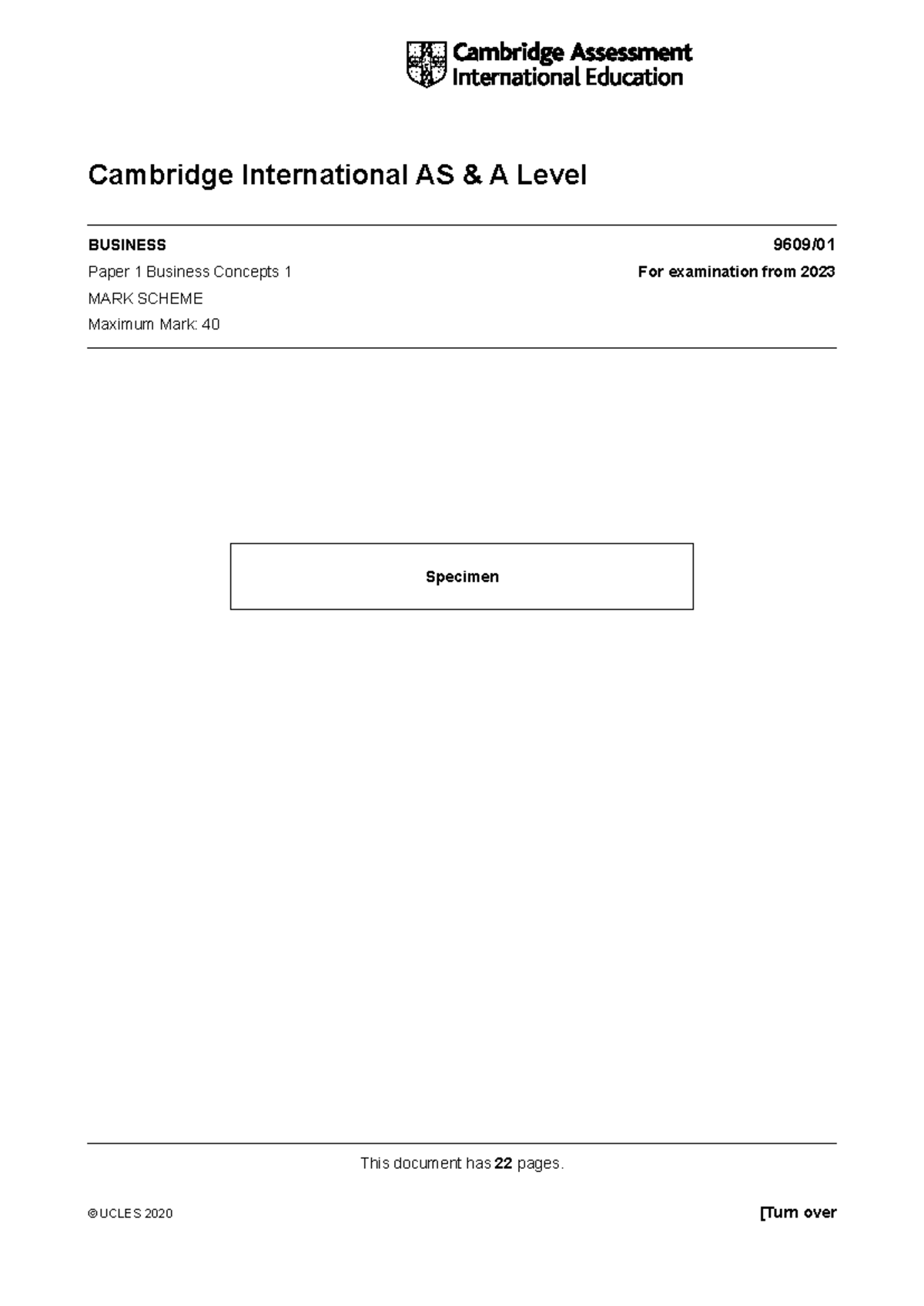 BAS Guide -2023-specimen-paper-1-mark-scheme - This document has 22 ...