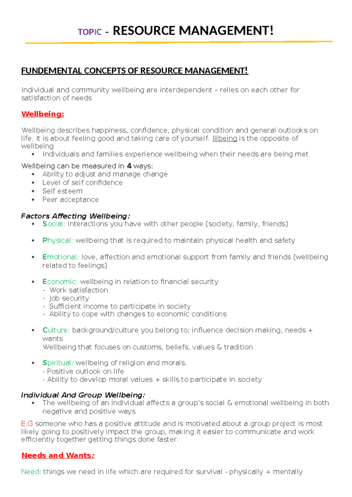 CAFS all Prelim notes whole syllabus - TOPIC – RESOURCE MANAGEMENT ...