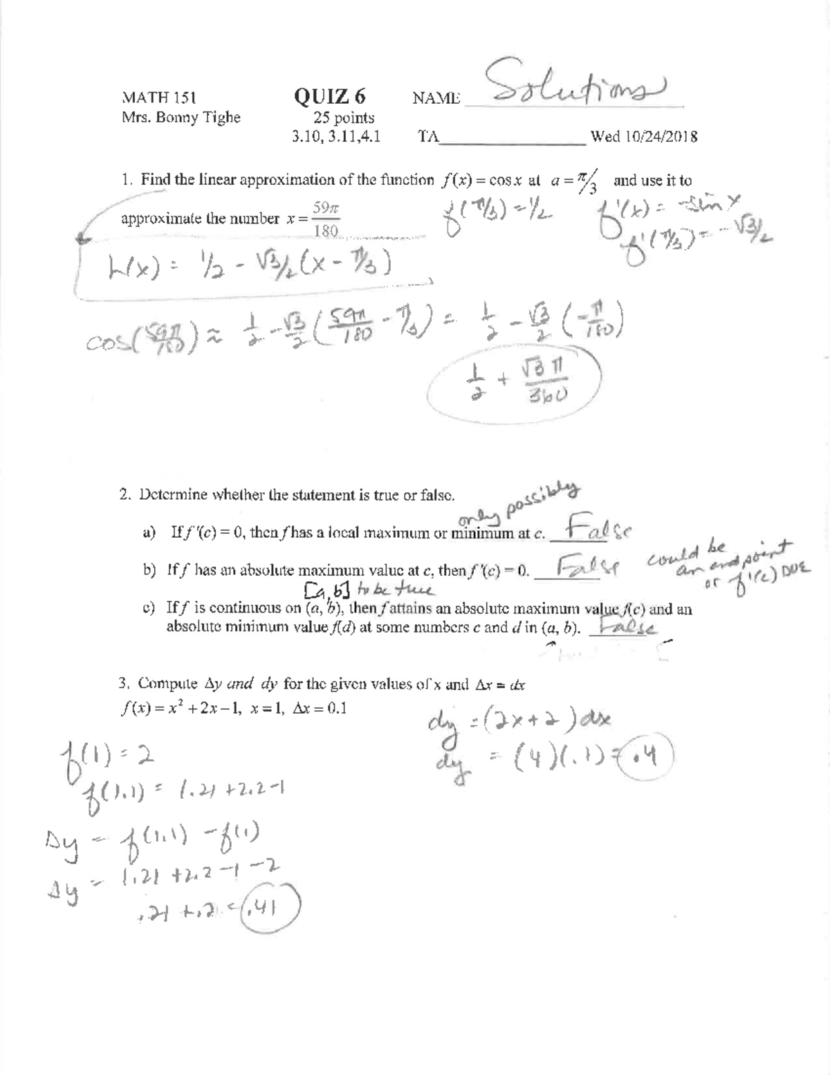 3925361 - Old Quizzes and some solutions - MATH 151 - Studocu