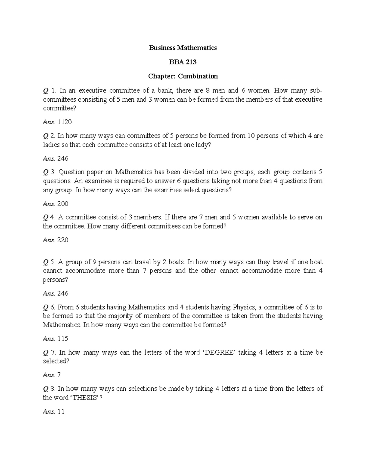 Business Mathematics Combination - Business Mathematics BBA 213 Chapter ...