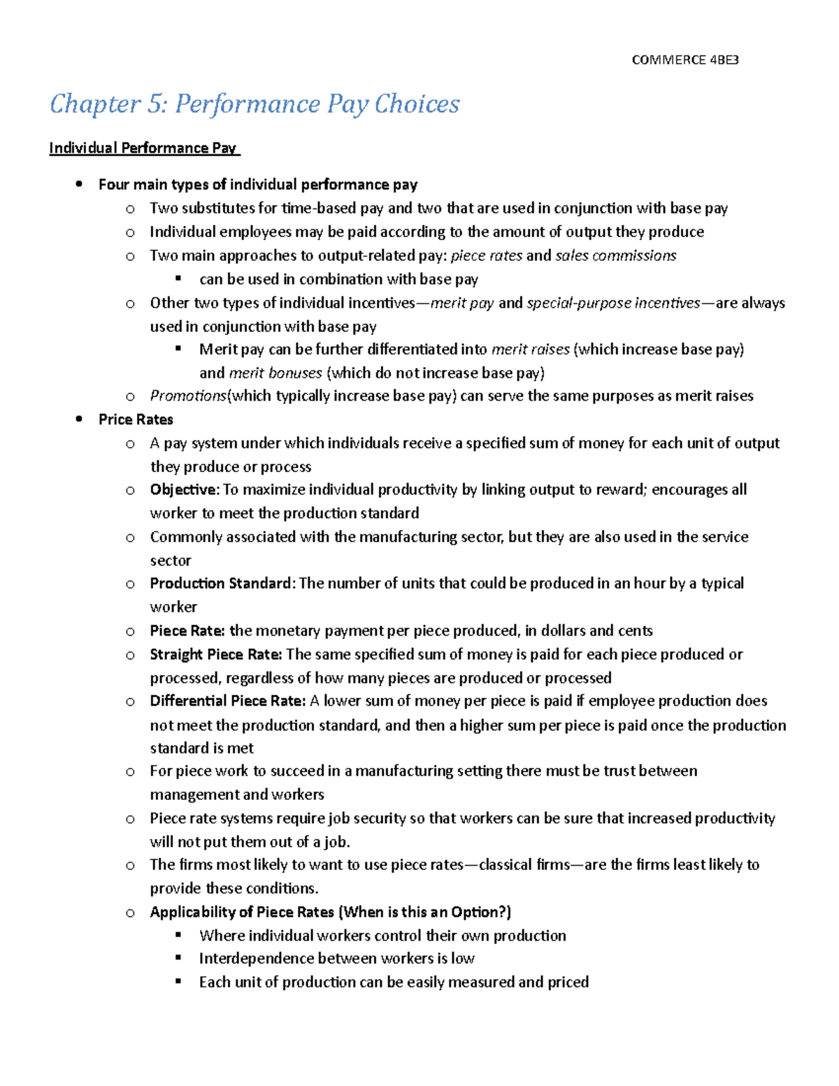 Chapter 5 - Ch 5- Textbook 5 - COMMERCE 4BE3 Chapter 5: Performance Pay ...