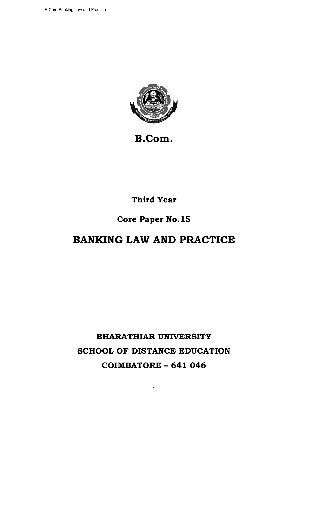 B.Com - Banking LAW AND Practice-156 - B. Third Year Core Paper No ...