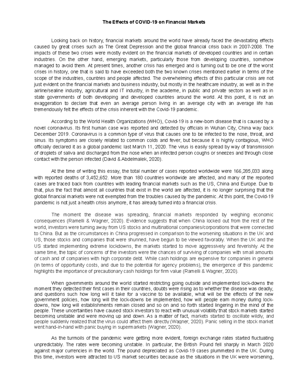 The Effects of Covid-19 on Financial Markets - The Effects of COVID-19 ...