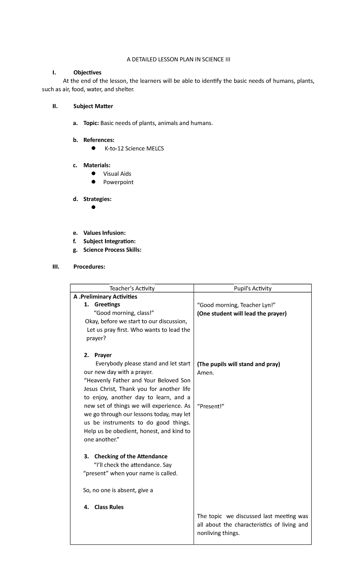 Template A Detailed Lesson PLAN IN Science 3 - A DETAILED LESSON PLAN ...