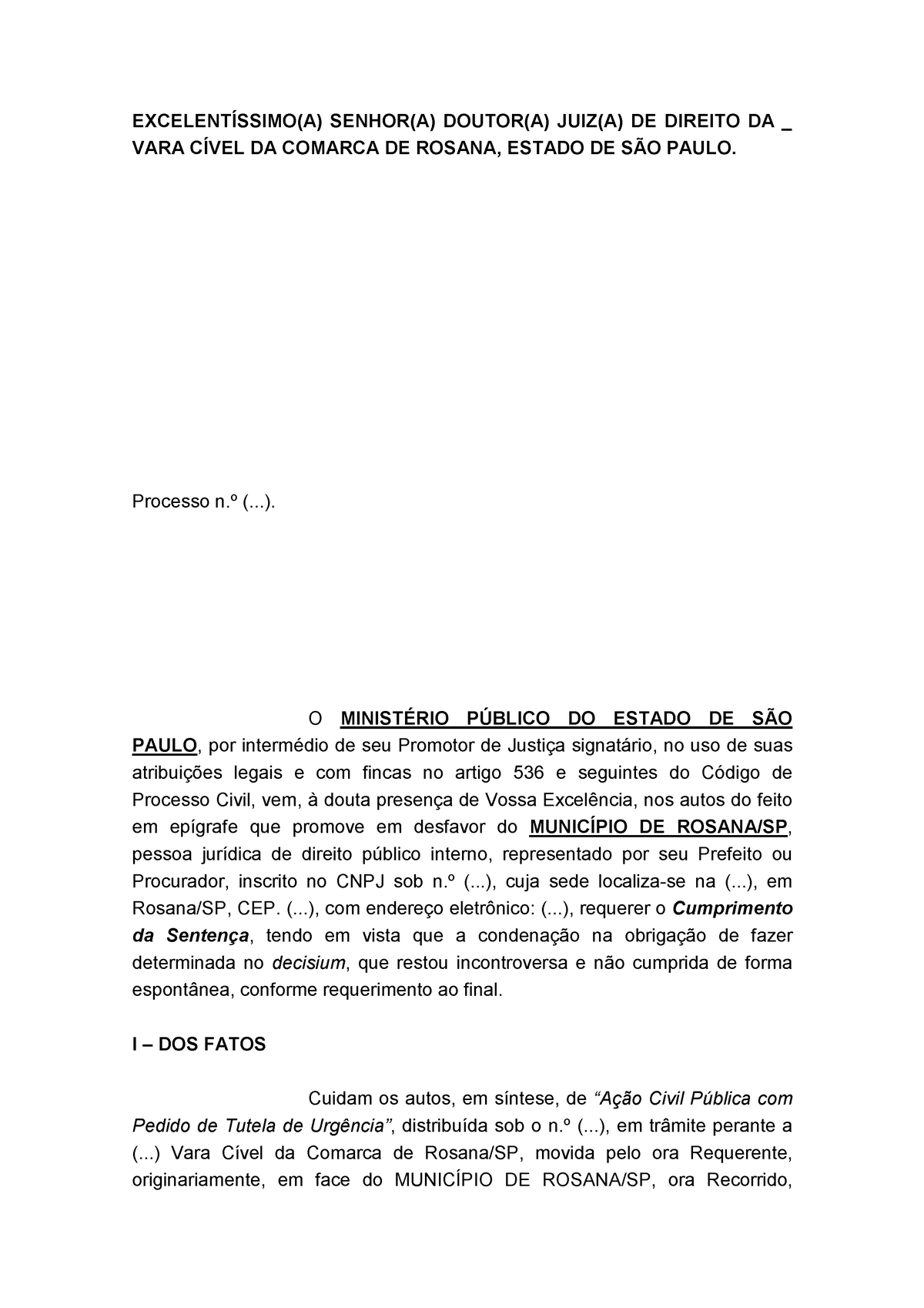 Cumprimento De Senten A Excelent Ssimo A Senhor A Doutor A Juiz A De Direito Da Vara