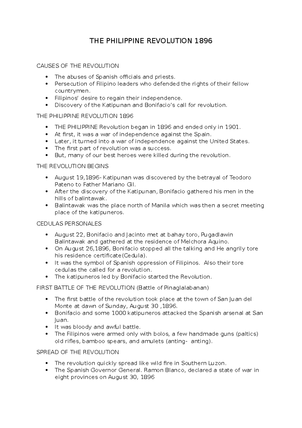 The Philippine Revolution 1896 - Readings in Philippine History - Studocu