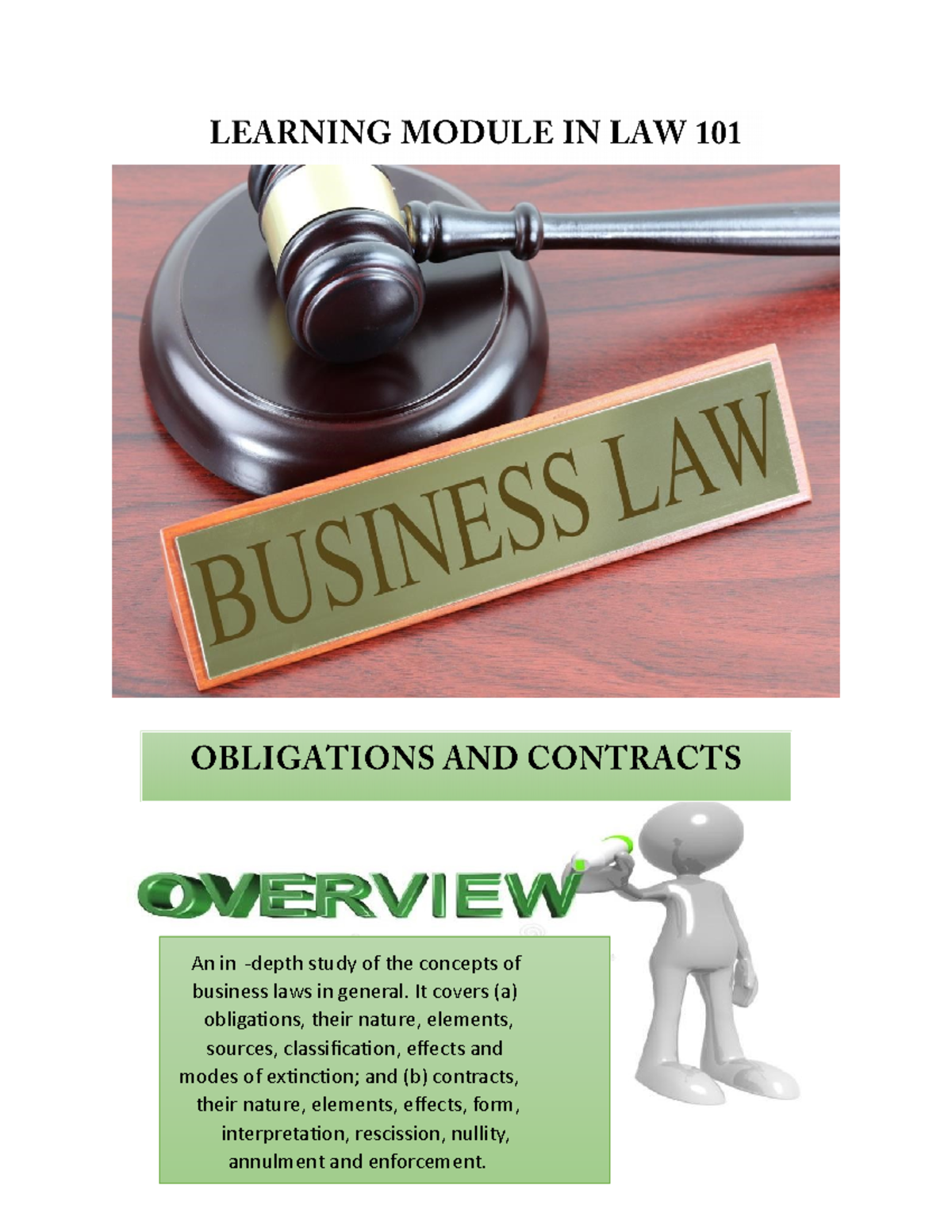 Learning Module IN LAW 101 - An in -depth study of the concepts of ...
