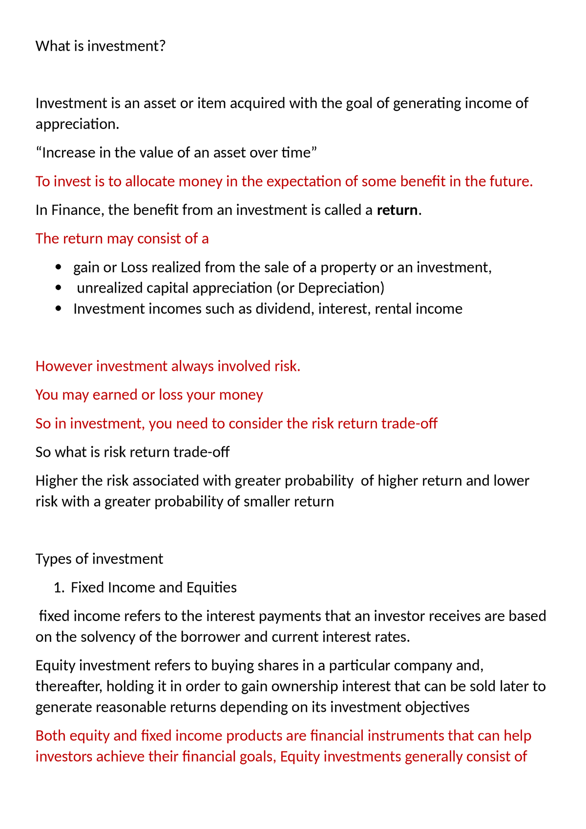 Types Of Investment - What Is Investment? Investment Is An Asset Or ...