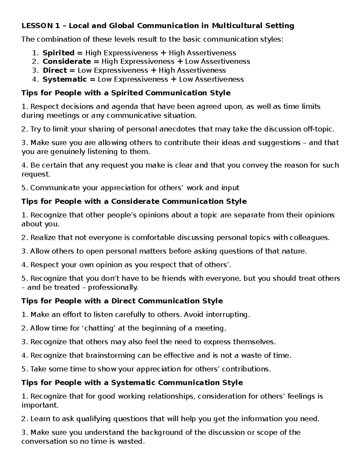 Purposive Communication Lesson 1 4 Reviewer LESSON 1 Local And 