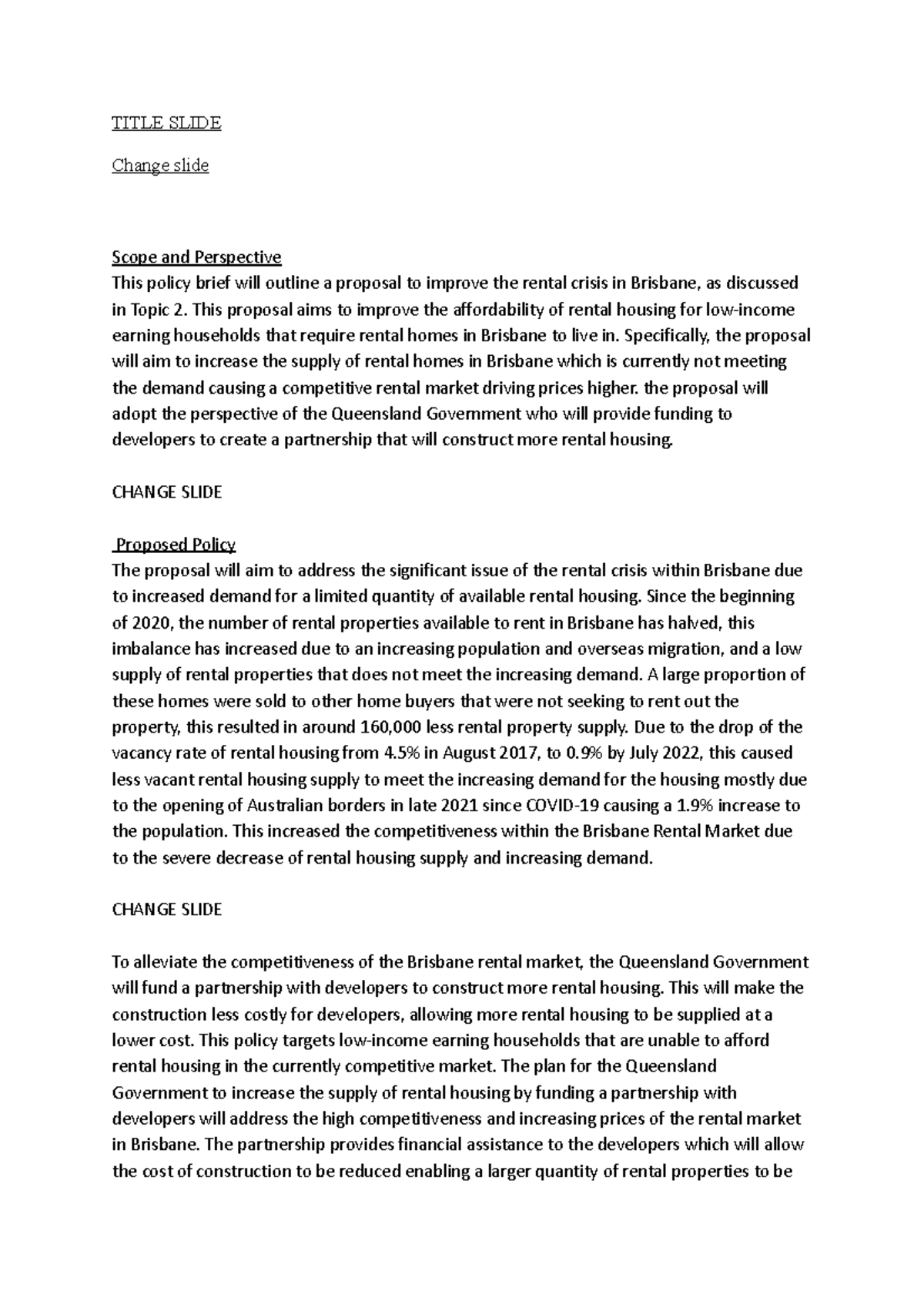 Policy pitch script - TITLE SLIDE Change slide Scope and Perspective ...
