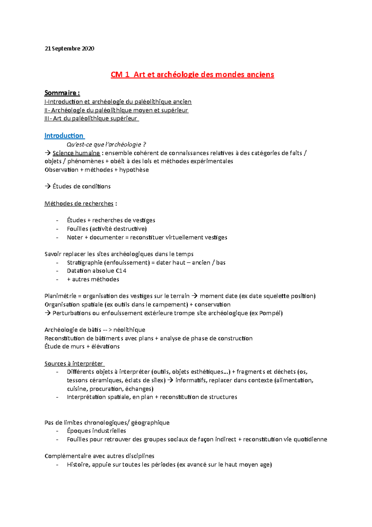 CM 1 - Notes De Cours 1 - 21 Septembre 2020 CM 1_Art Et Archéologie Des ...