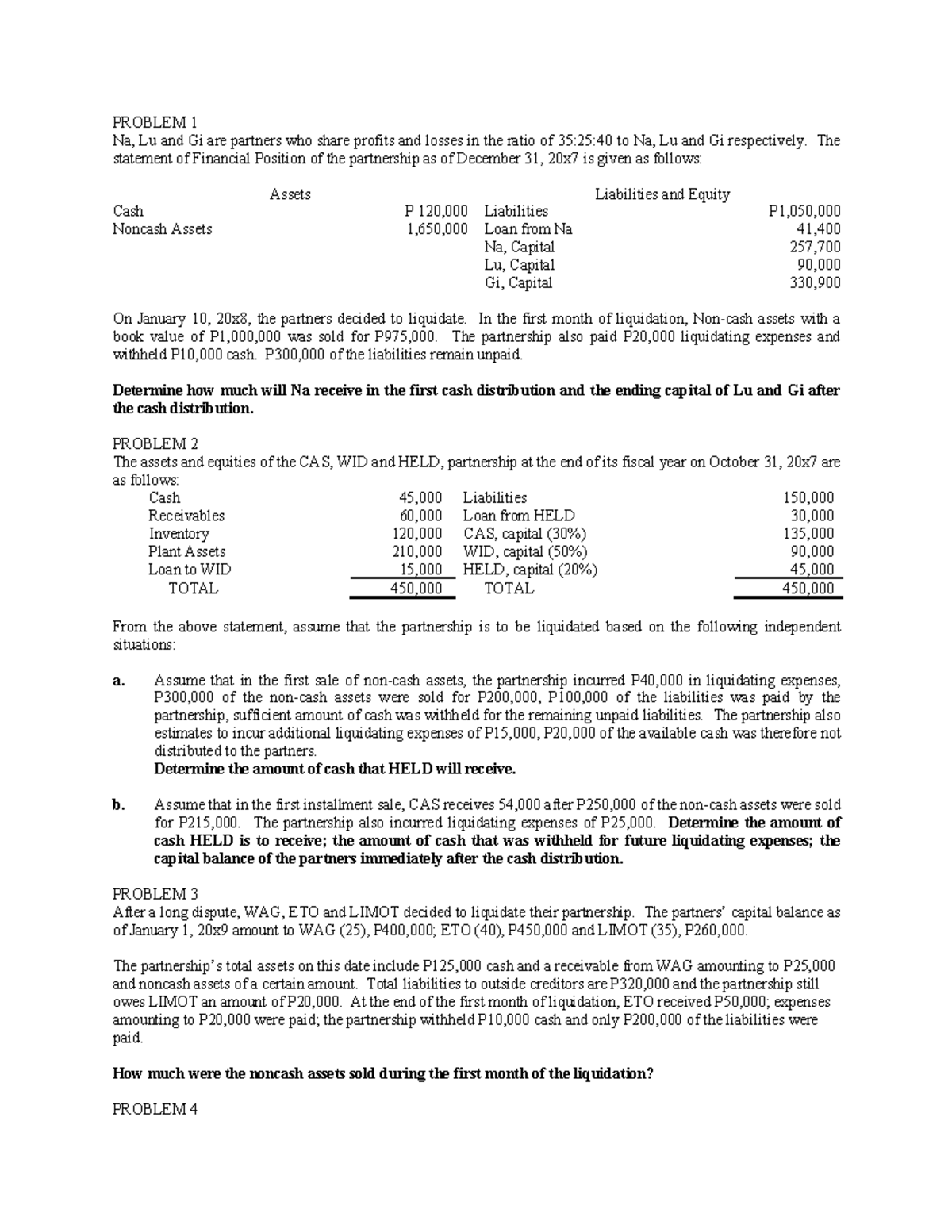 4 liquidation - Notes - PROBLEM 1 Na, Lu and Gi are partners who share ...
