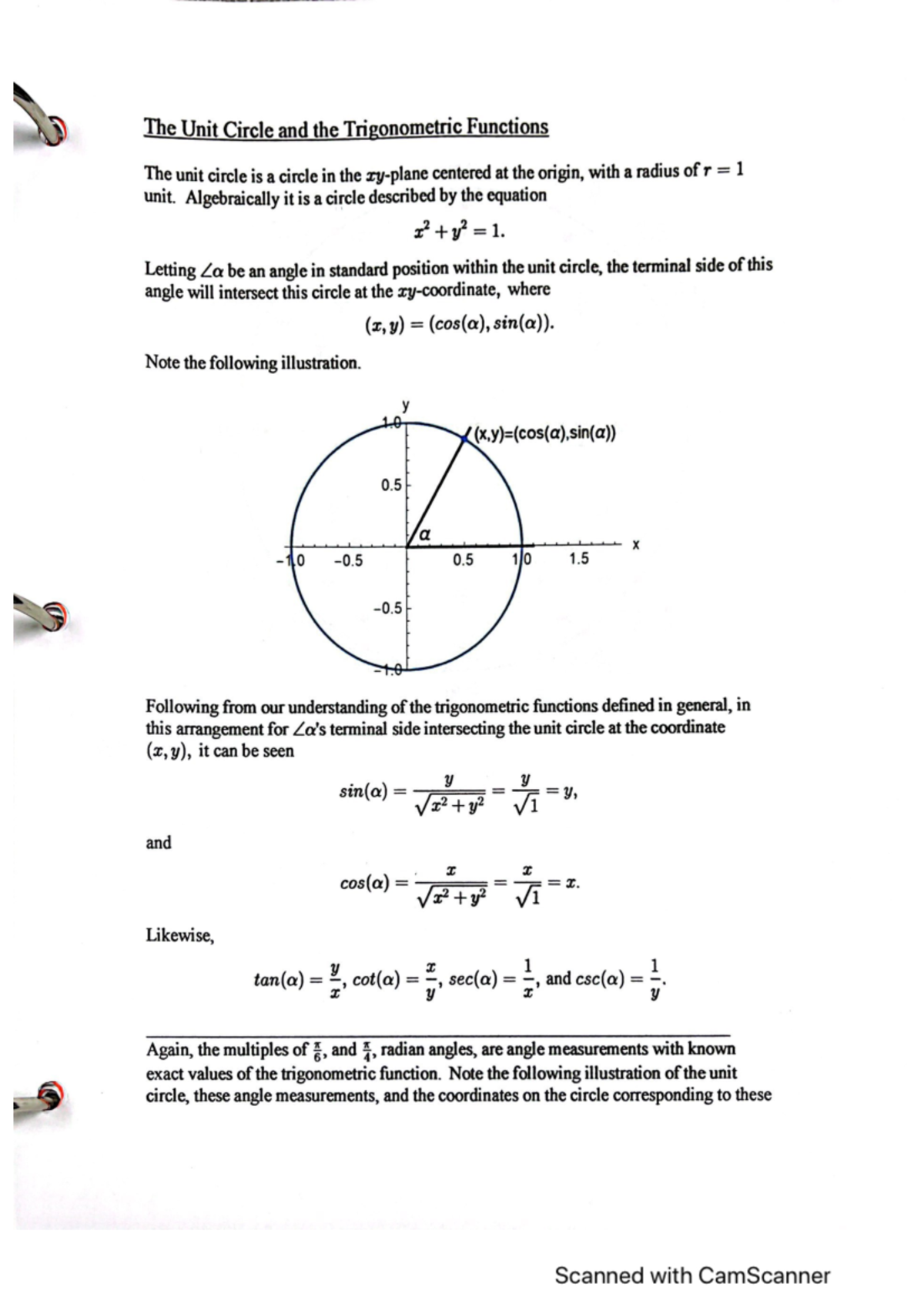 Math 132 The unit circle - MATH 132 - Studocu