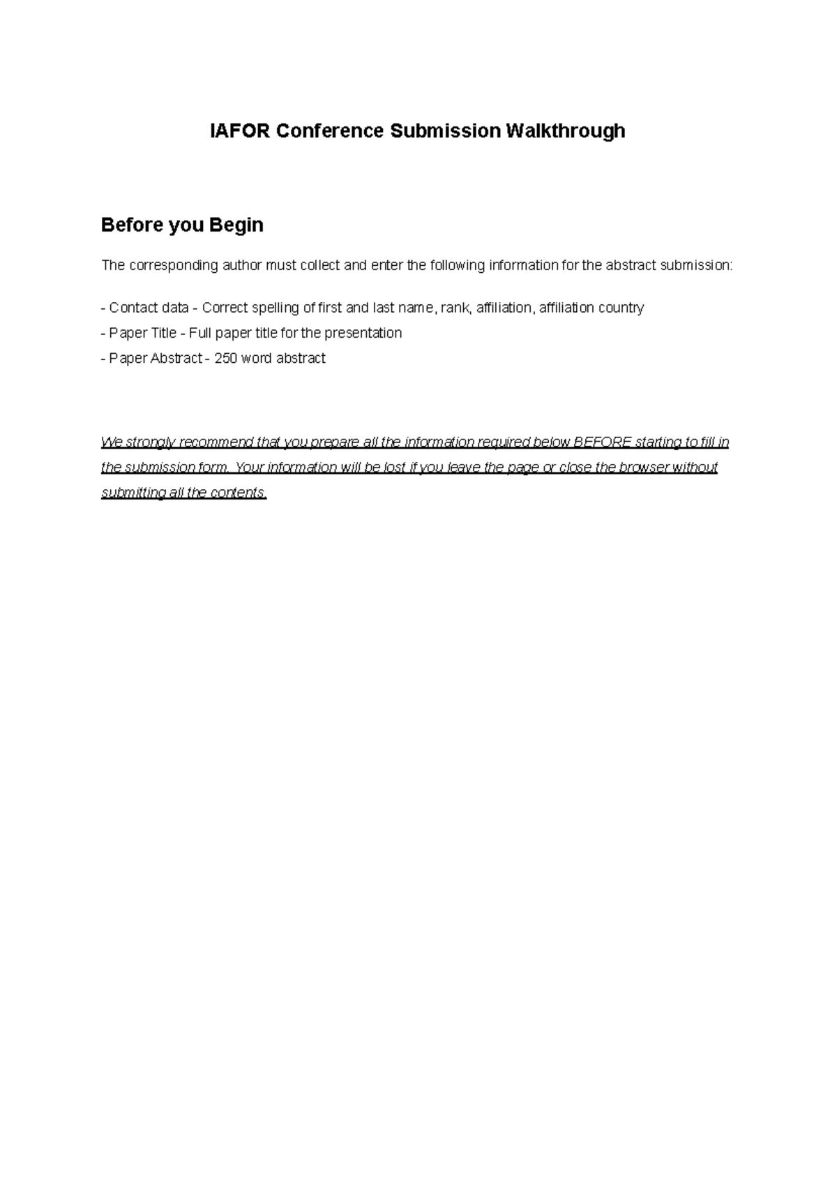 Iafor abstract submission walkthrough - IAFOR Conference Submission ...