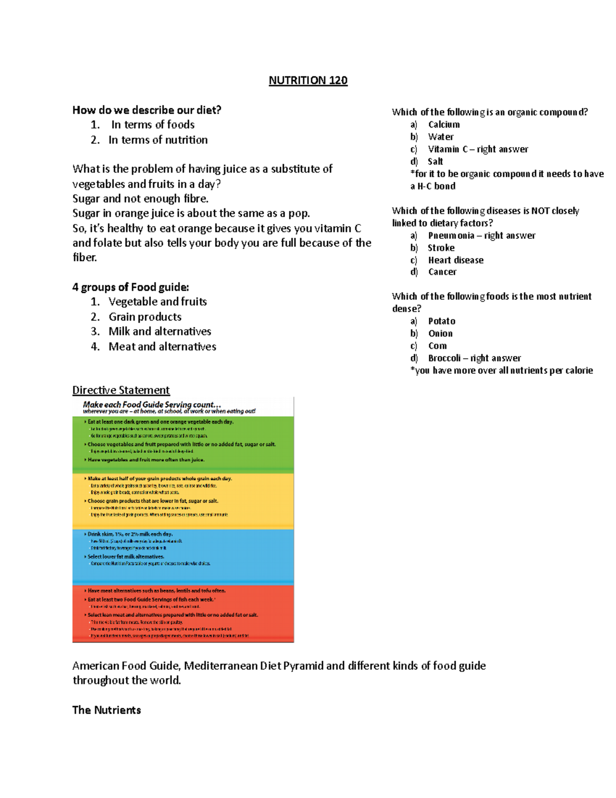 Nutrition 120 copy - Lecture notes Class Notes - NUTRITION 120 How do ...