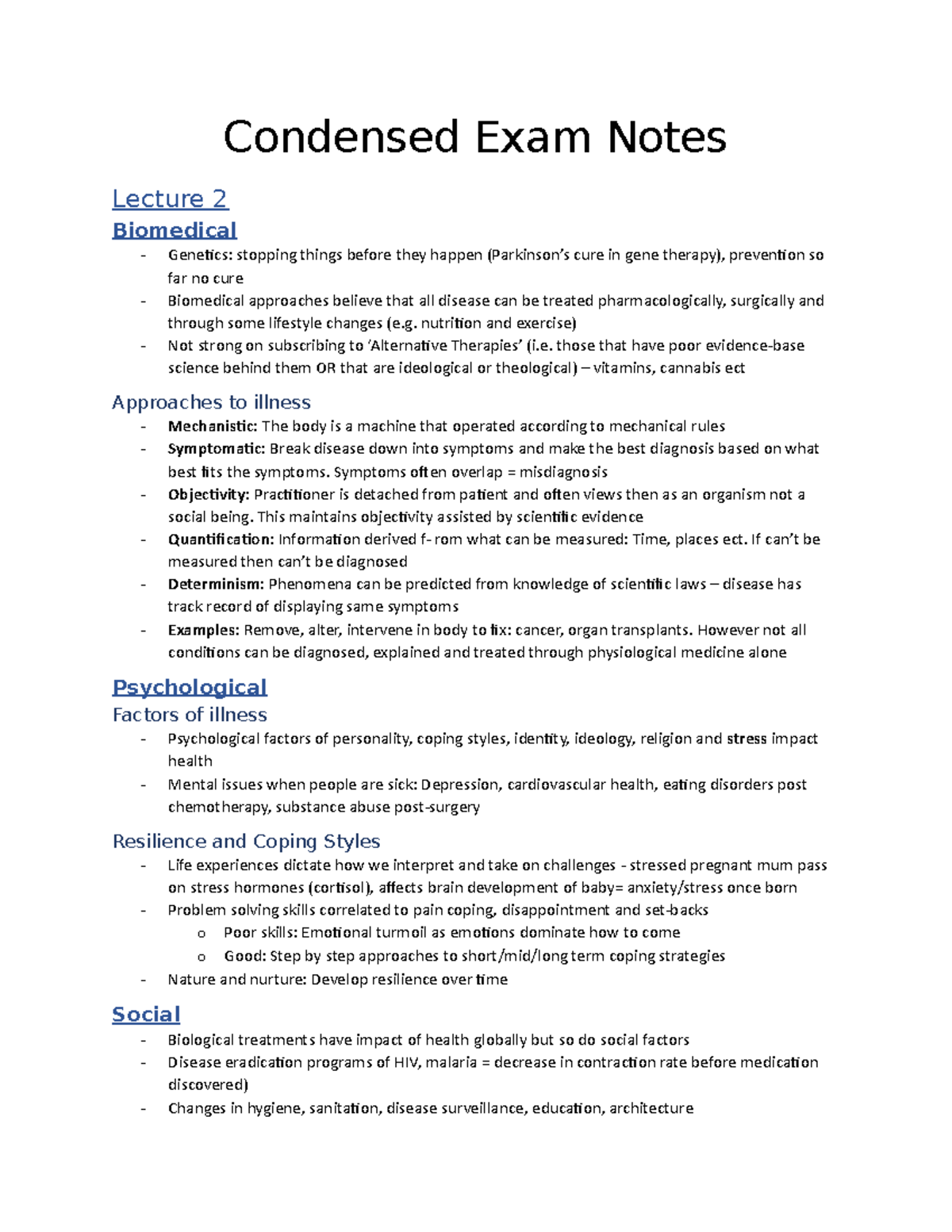 Condensed Exam Notes HSBH1006 - Condensed Exam Notes Lecture 2 ...