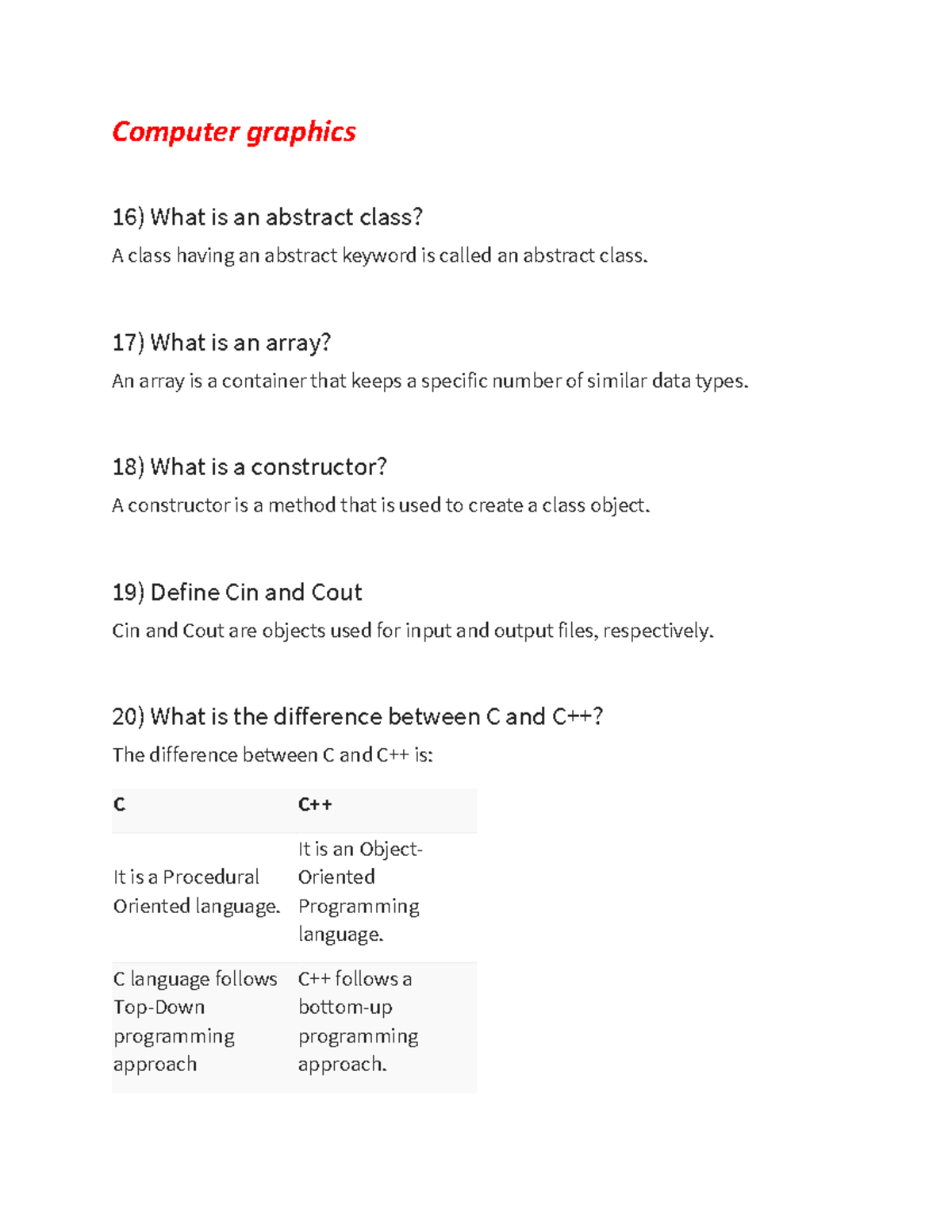 Computer - 17) What is an array? An array is a container that keeps a ...