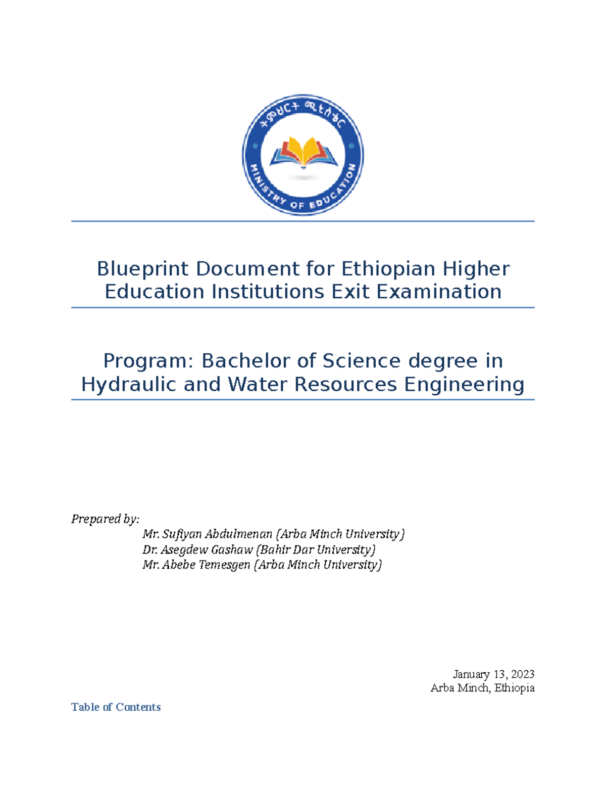 Hydraulic and Water Resources Engineering Blueprint Document for