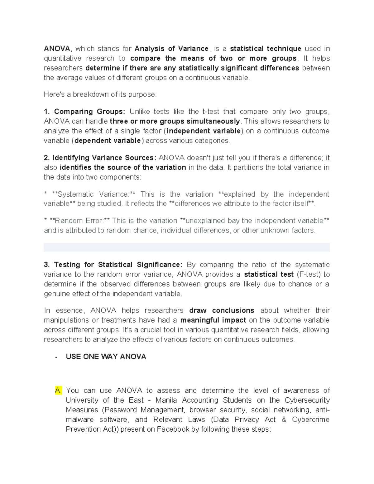 Anova - Research Methodologies - ANOVA, which stands for Analysis of ...
