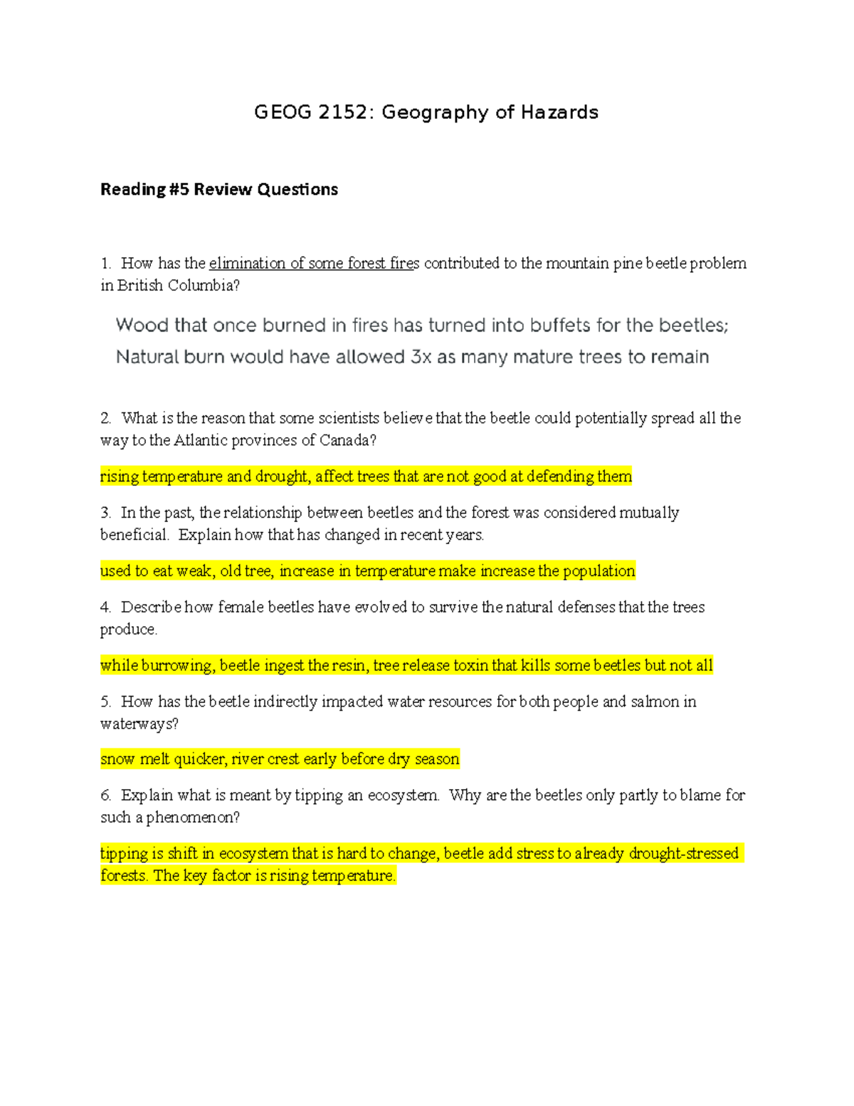 Reading 5 Questions - Lecture notes 5 - GEOG 2152: Geography of Hazards ...
