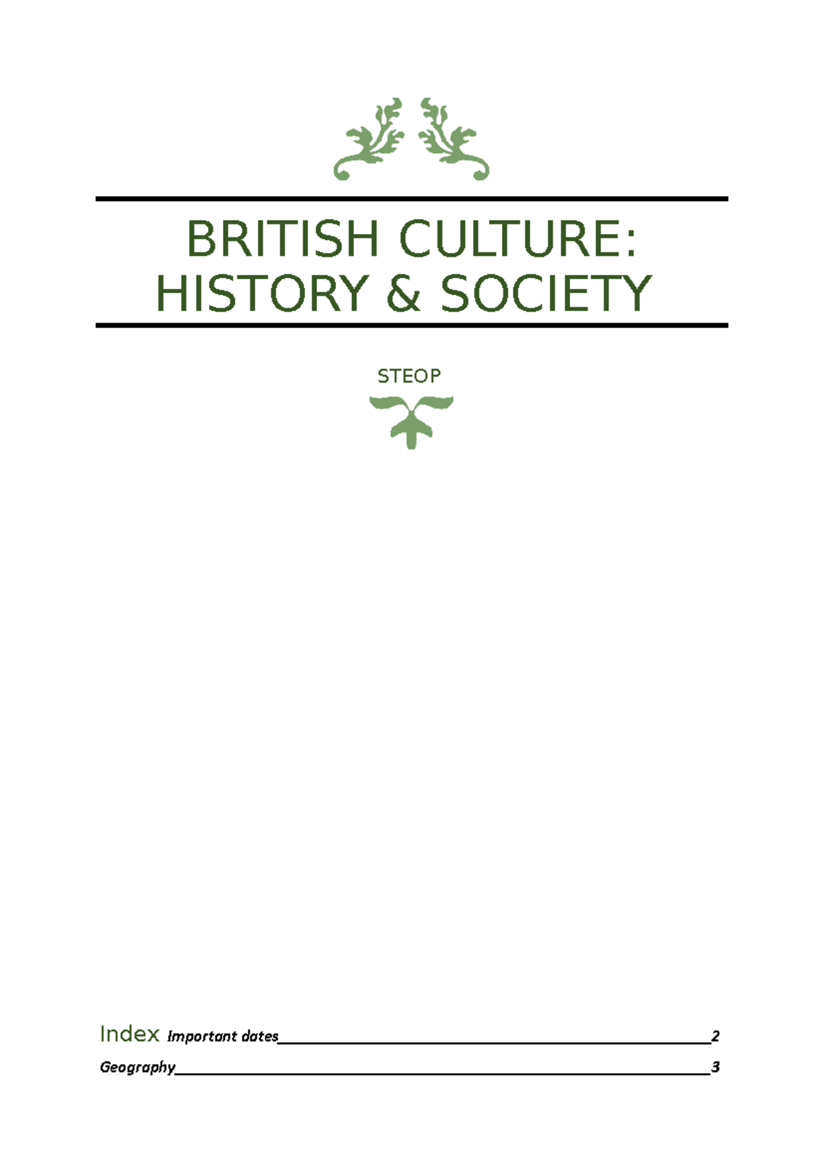 Summary British Culture - BRITISH CULTURE: HISTORY & SOCIETY STEOP ...