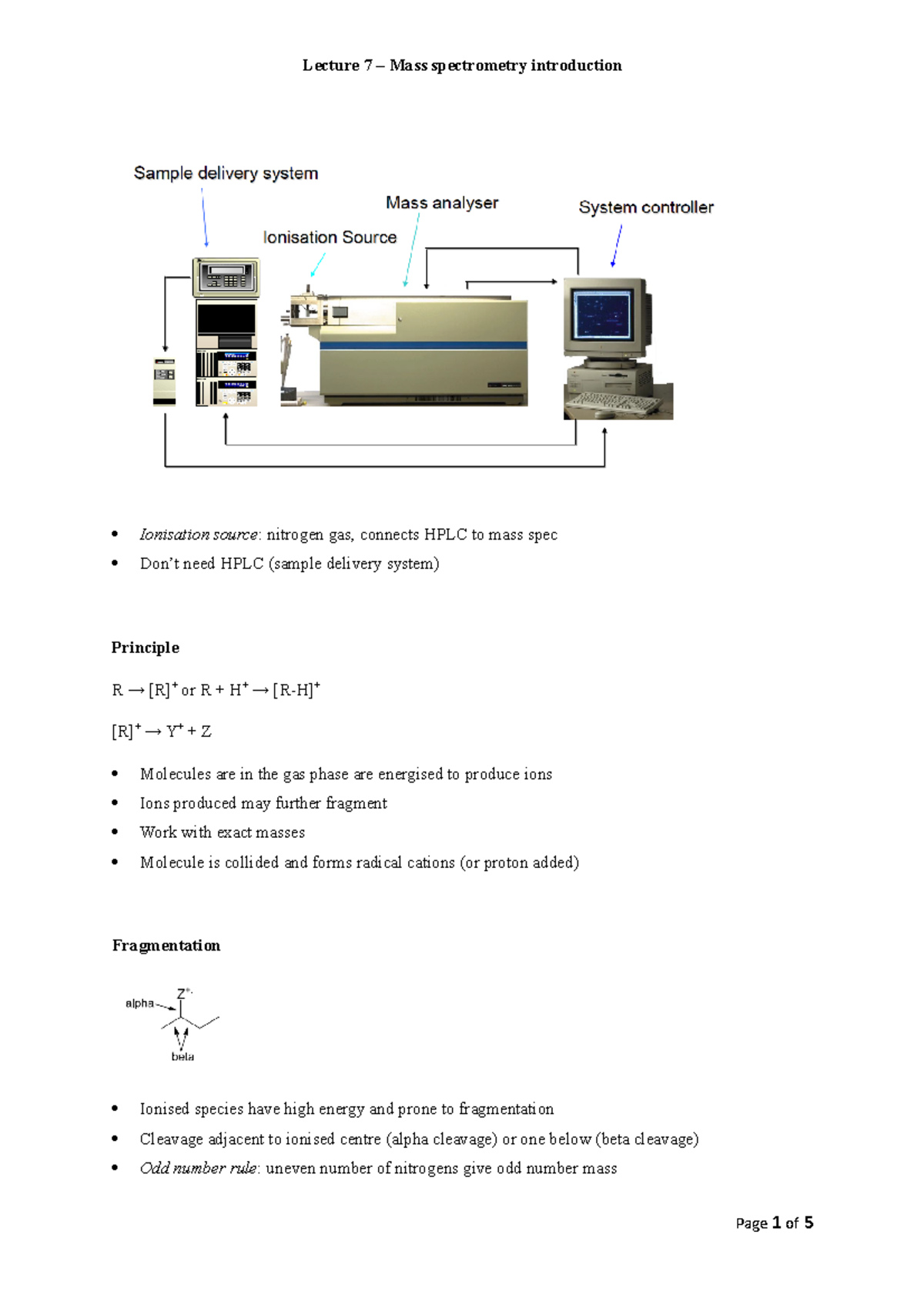 Lecture 7 - Lecture 7 Mass spectrometry introduction Ionisation source ...