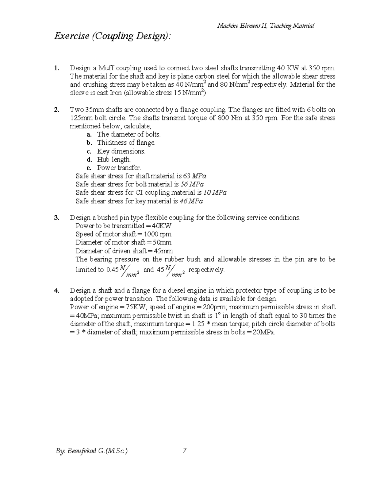 2. Couplings MATERIAL HANDLING (ME 605A) QUESTION BANK Machine