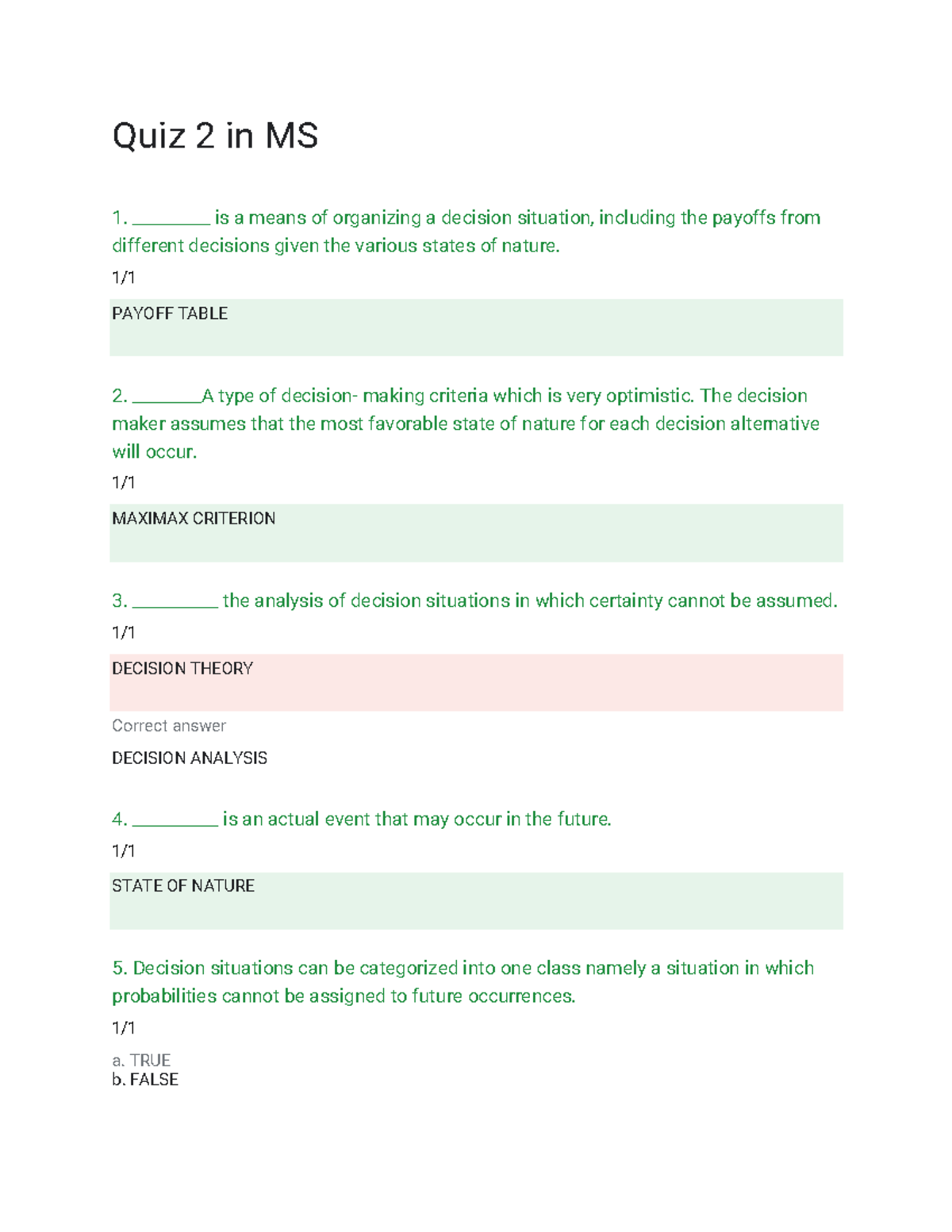 Quiz 2 in MS PRACTICE TEST IN MANEGERIAL SCIENCE - Quiz 2 in MS ...