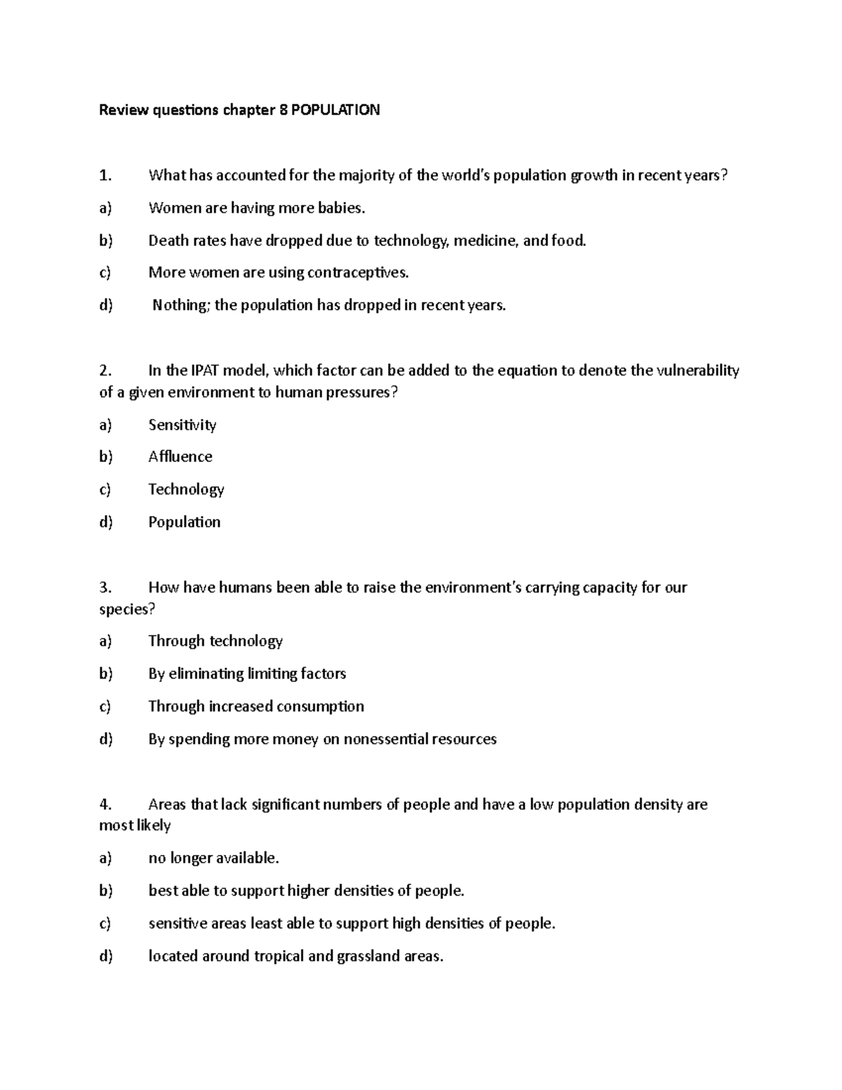 Review questions chapter 8 Population - Review questions chapter 8