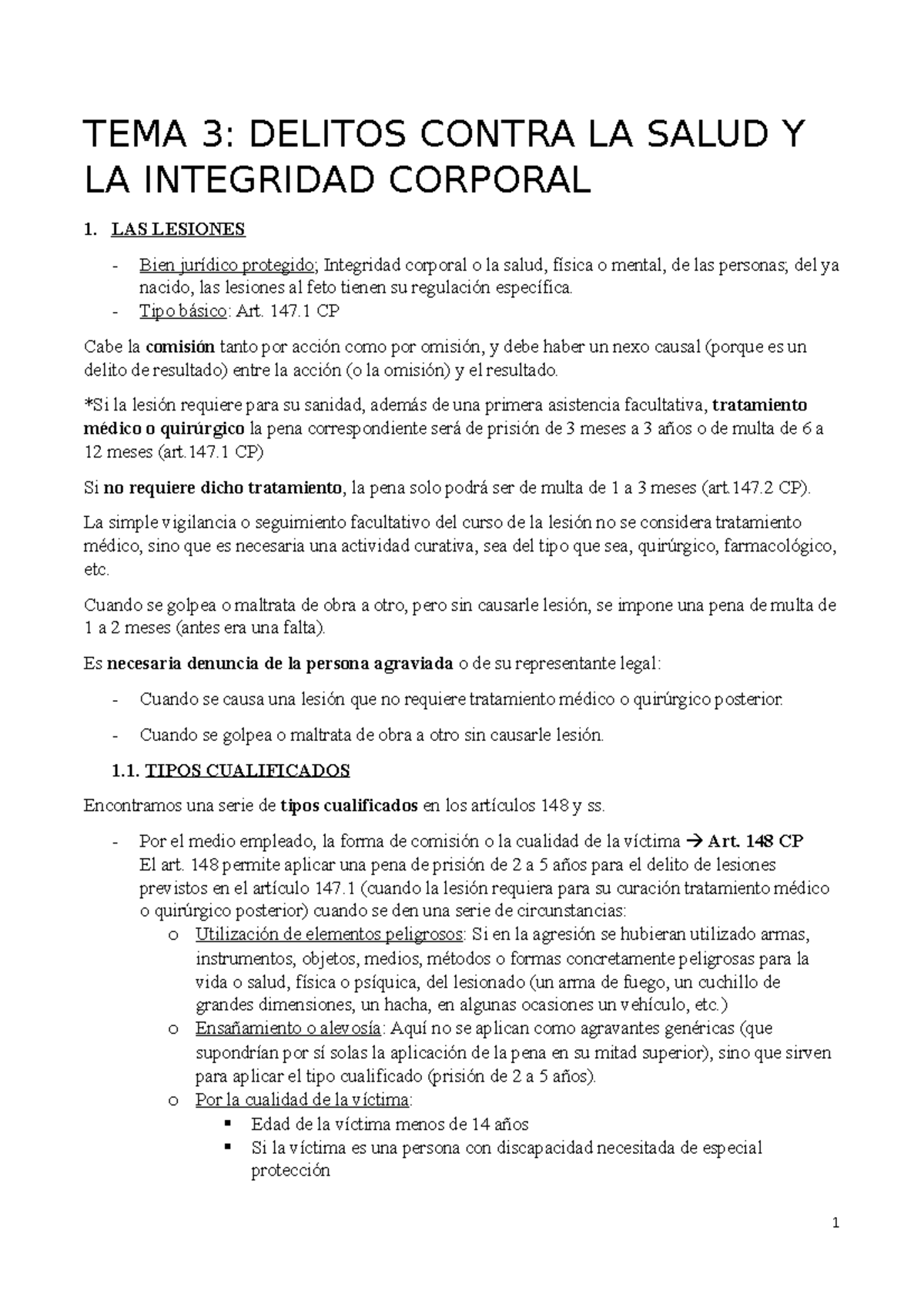 3. Delitos Contra LA Salud Y LA Integridad Corporal - TEMA 3: DELITOS ...