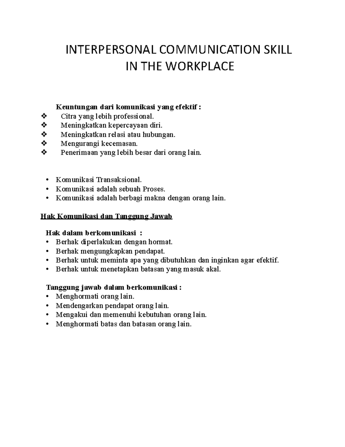 Interpersonal Communication Skill - INTERPERSONAL COMMUNICATION SKILL ...