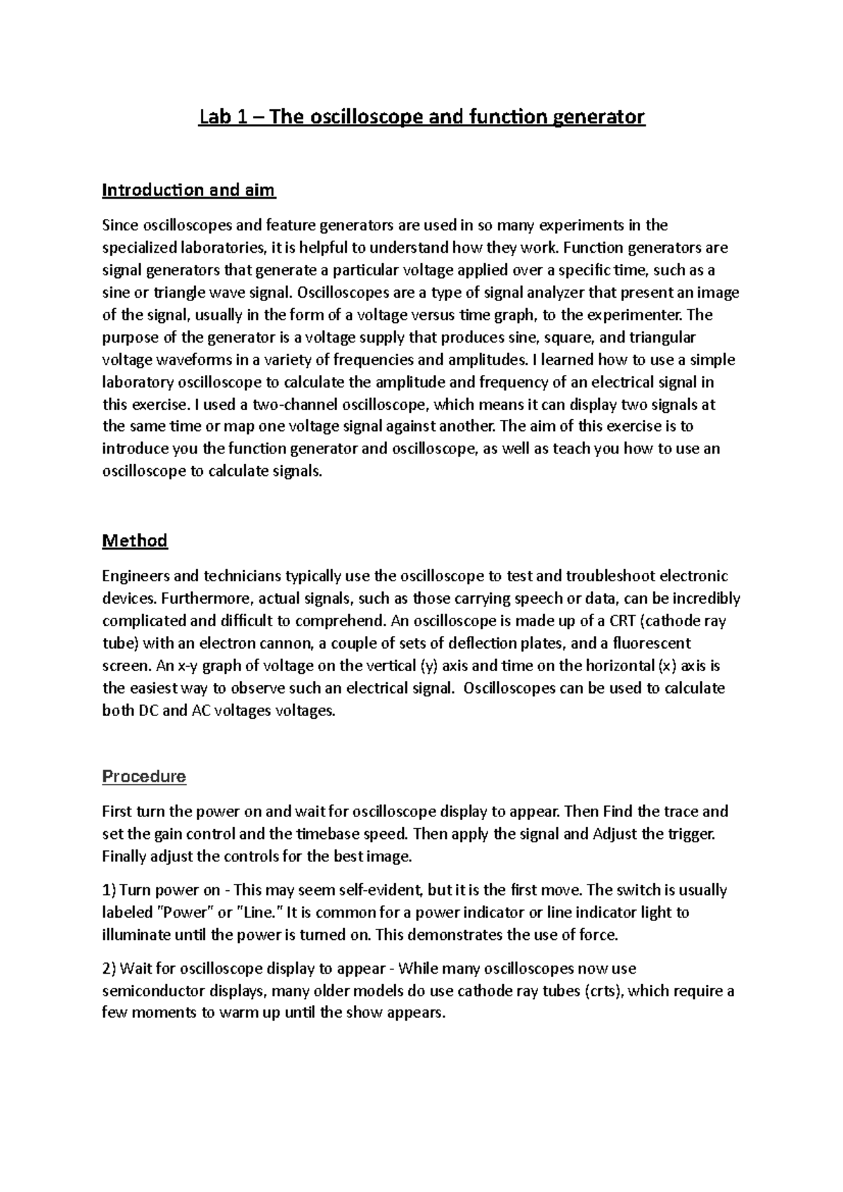 Lab report 1 technology and data aqusition Lab 1 The oscilloscope