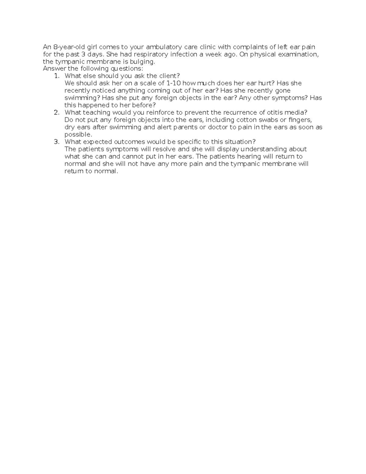 Module 8 828 - practice materials - An 8-year-old girl comes to your ...