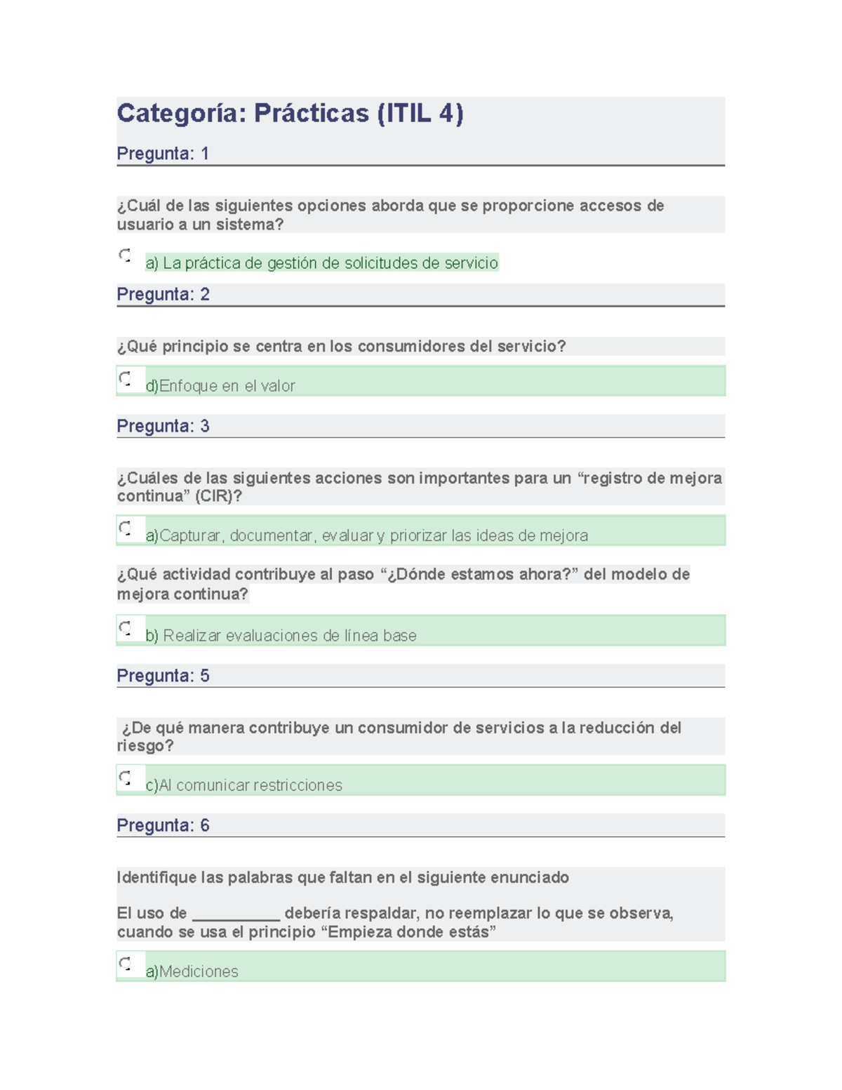 538147130 Parcial Final Itil4 - Categoría: Prácticas (ITIL 4) Pregunta ...