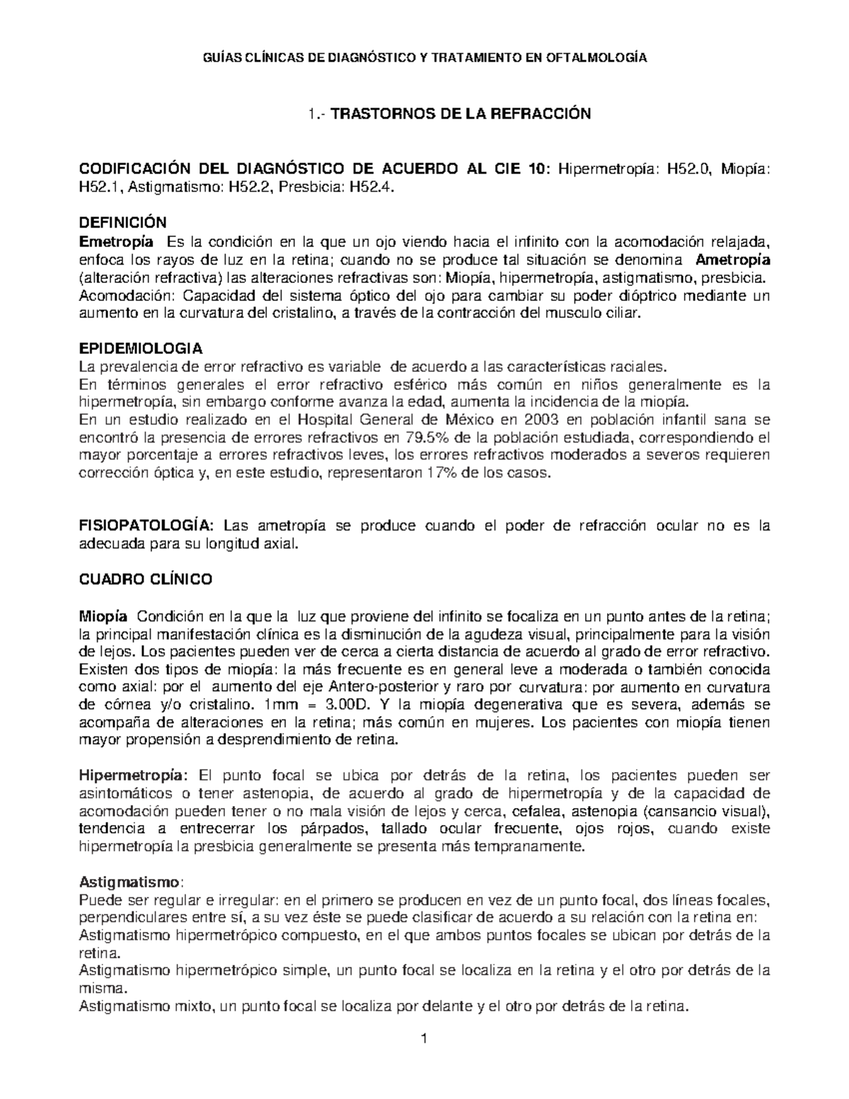 Trastornos DE RefracciÓn - DE Y TRATAMIENTO EN TRASTORNOS DE LA DEL DE ...