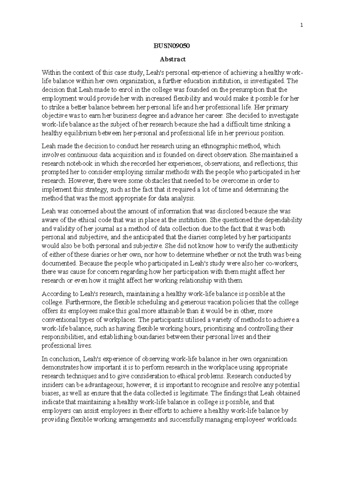 case study abstract - 1 BUSN Abstract Within the context of this case ...
