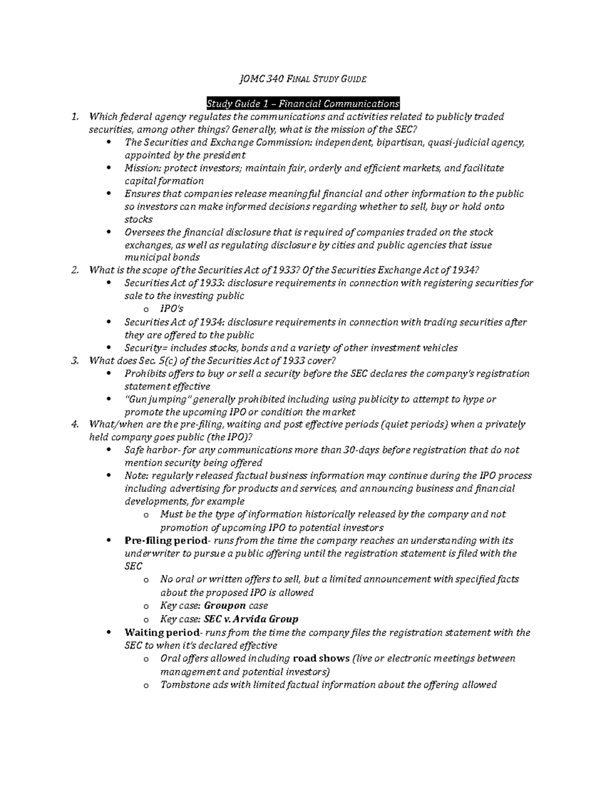 JOMC 340 Final Study Guide - JOMC 340 FINAL STUDY GUIDE Study Guide 1 ...