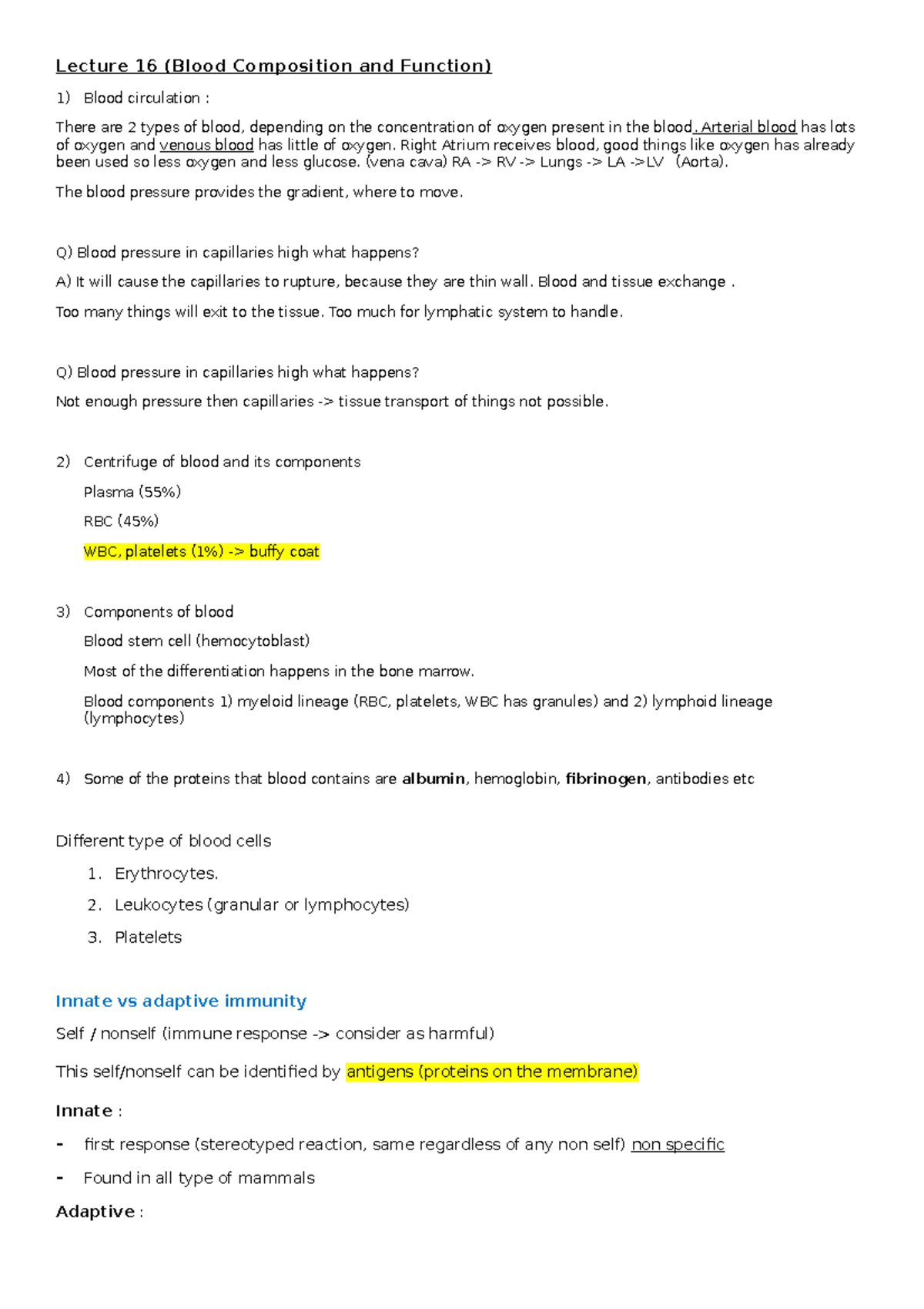 Lecture 16 - just self study notes - Biology for Biomedical Science ...