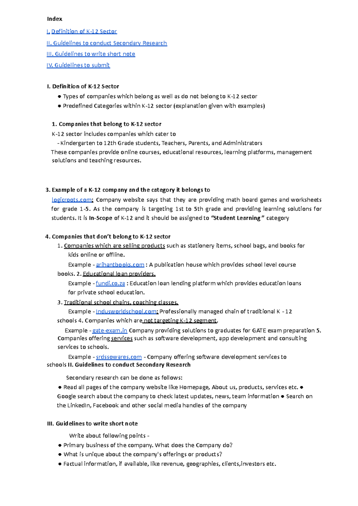 Case Study Help Document Index I. Definition of K12 Sector II