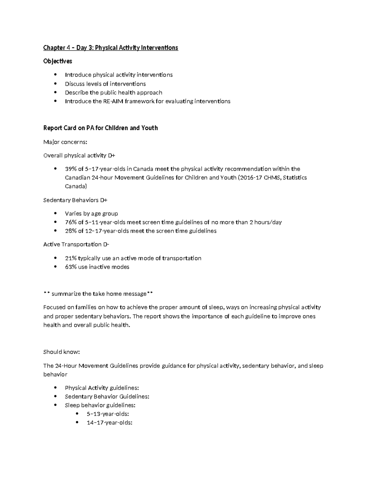 KIN - Chapter 4 - lecture 3 - Chapter 4 – Day 3: Physical Activity ...