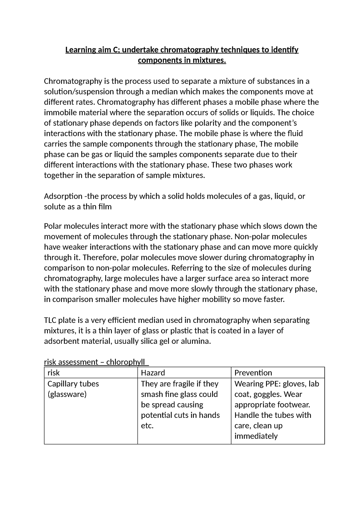 chromatography assignment unit 2