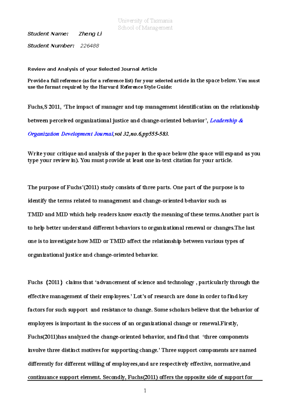 Jare a jare Student Name Student Number Zheng Li University of